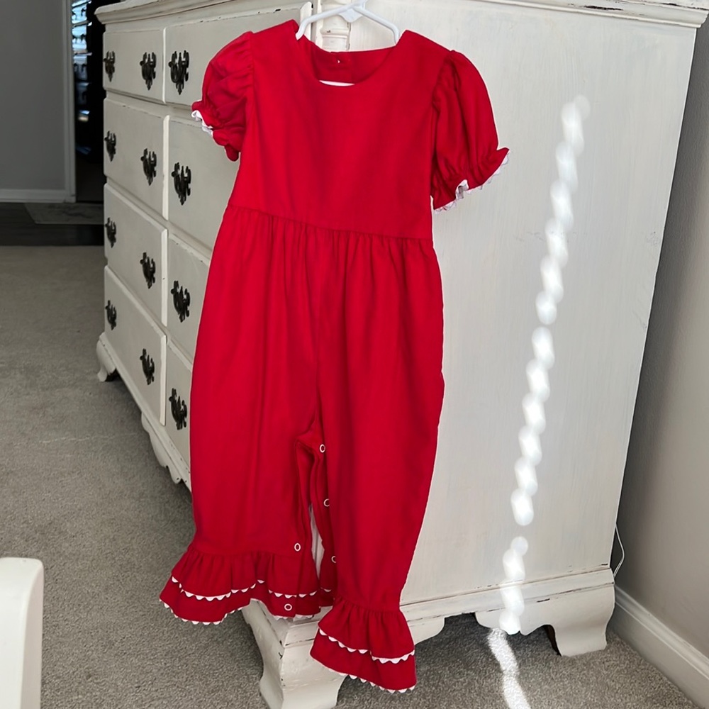 NWT Toddler Girl Banana Split Red Corded Romper 24m